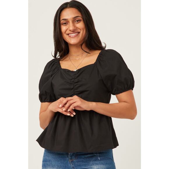 HAYDEN Destiny Misses Black Shirred Puff Sleeve Sweetheart Top Small - Picture 1 of 5
